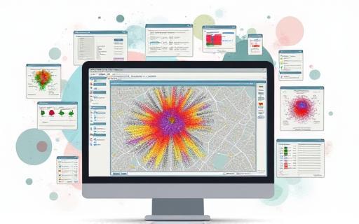 Screenshot or illustration of a GIS software interface with complex spatial data layers