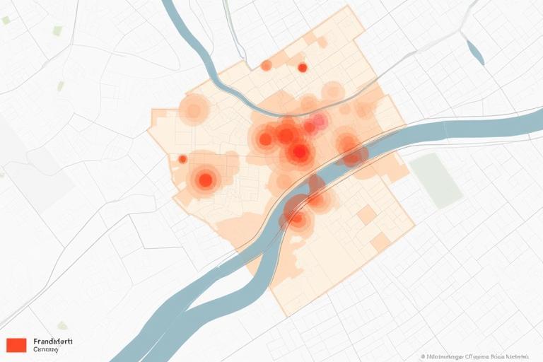 Map highlighting areas vulnerable to flooding in a city like Frankfurt